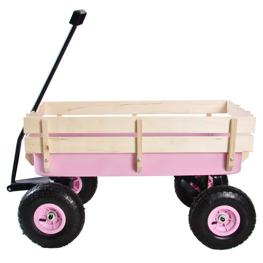 Ami 3 cu. ft. 176 lbs. Capacity Wagon Carts With Steel Frame Kid Garden Cart Pink - Hercitys