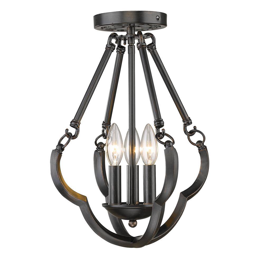 Saxon 3-Light Aged Bronze Semi-Flush Mount Light - Hercitys