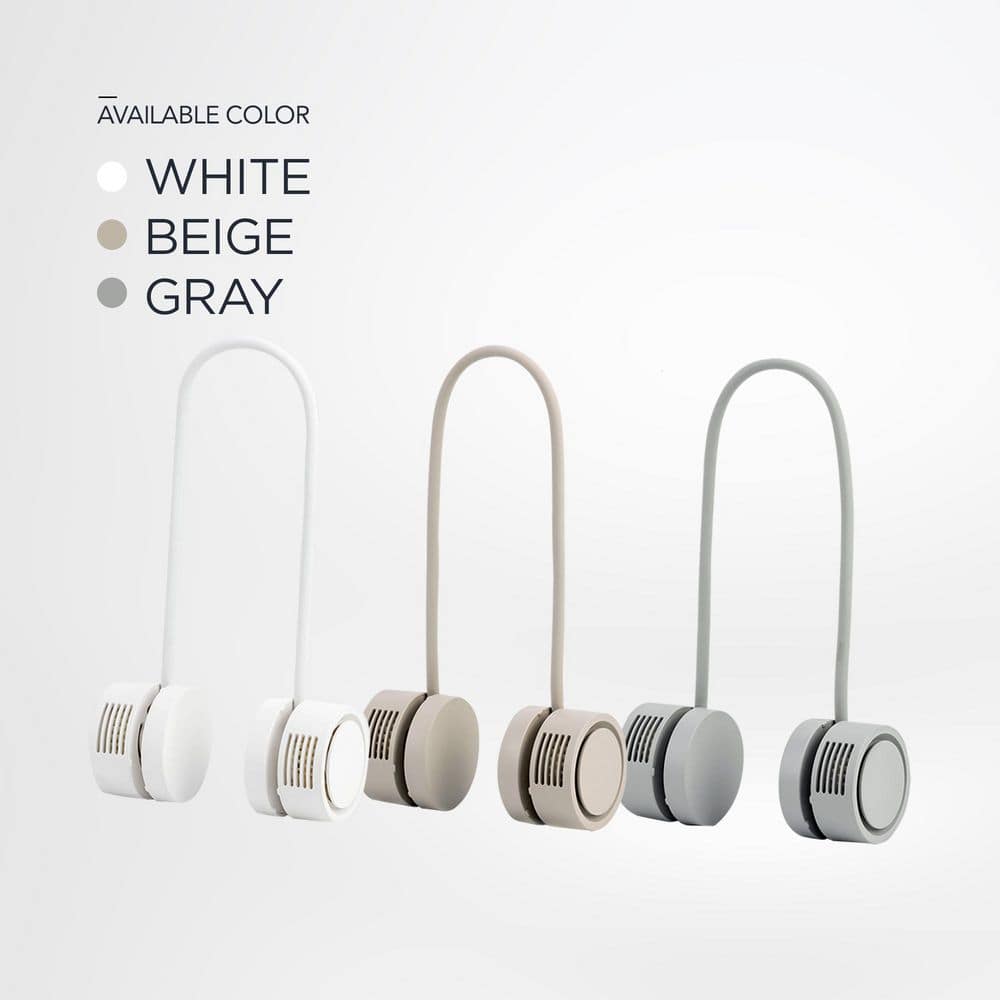 Rolling Bladeless 1.5 in. 3-Speeds Rechargeable Personal Fan with Flexible Neckband in White - Hercitys