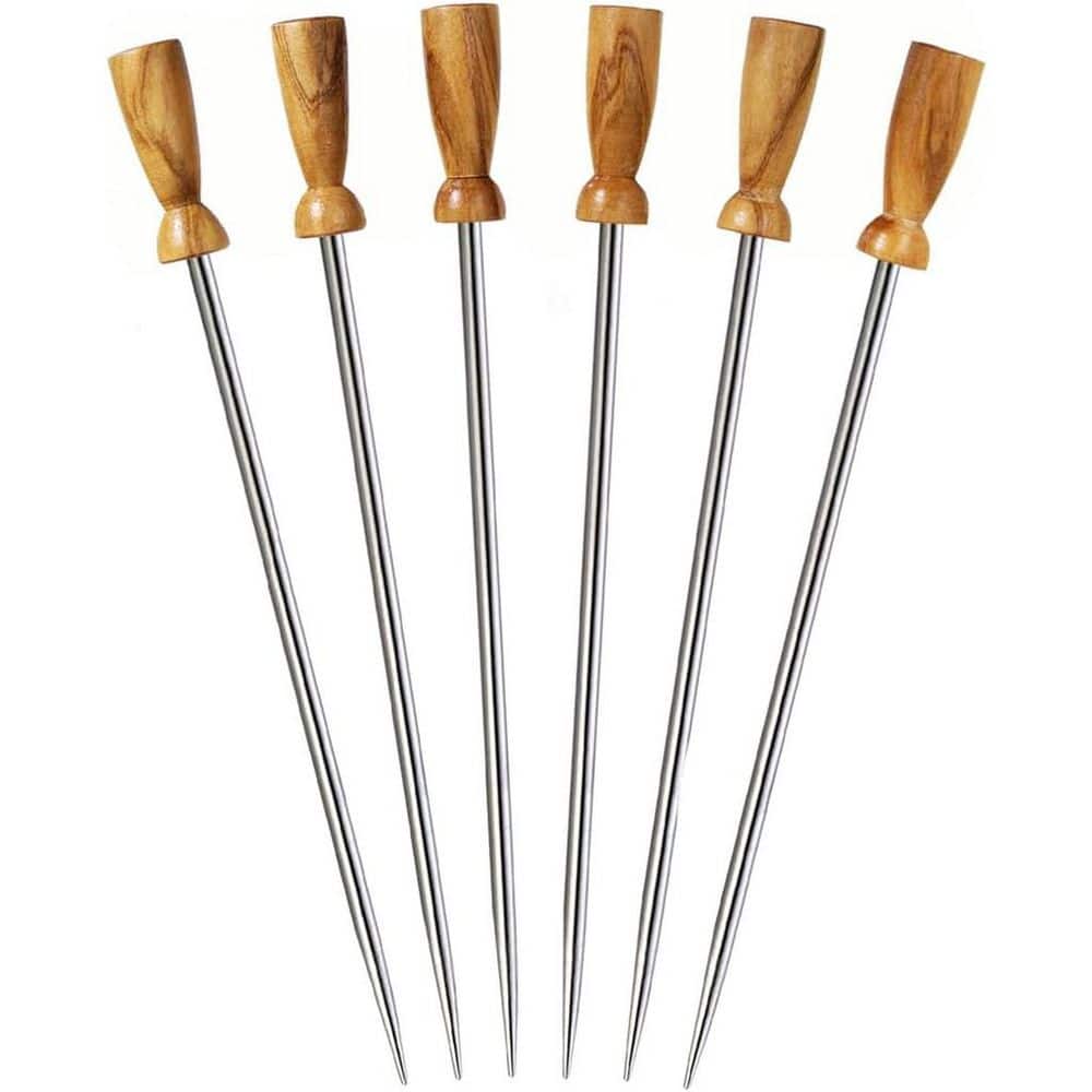 Olivewood Stainless Steel Steel Cocktail Picks Set Of 6, Brown - Hercitys