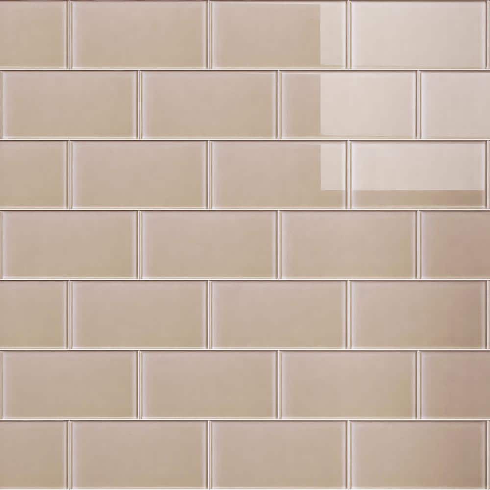 Crystile Beige 3 in. X 6 in. Glossy Glass Subway Tile (10 sq. ft./Case) - Hercitys