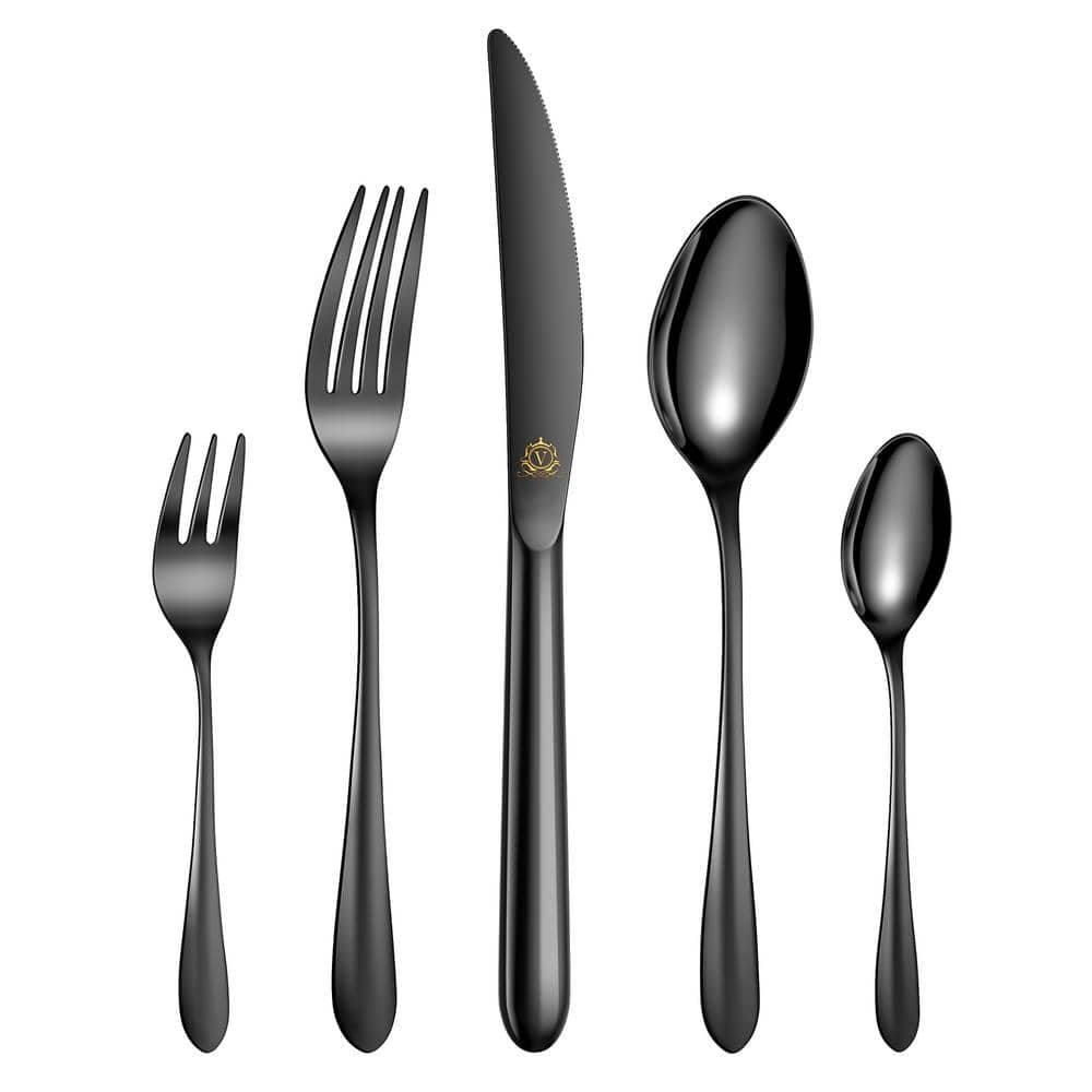 60-Piece Black Stainless Steel Flatware Set (Service for 12) - Hercitys
