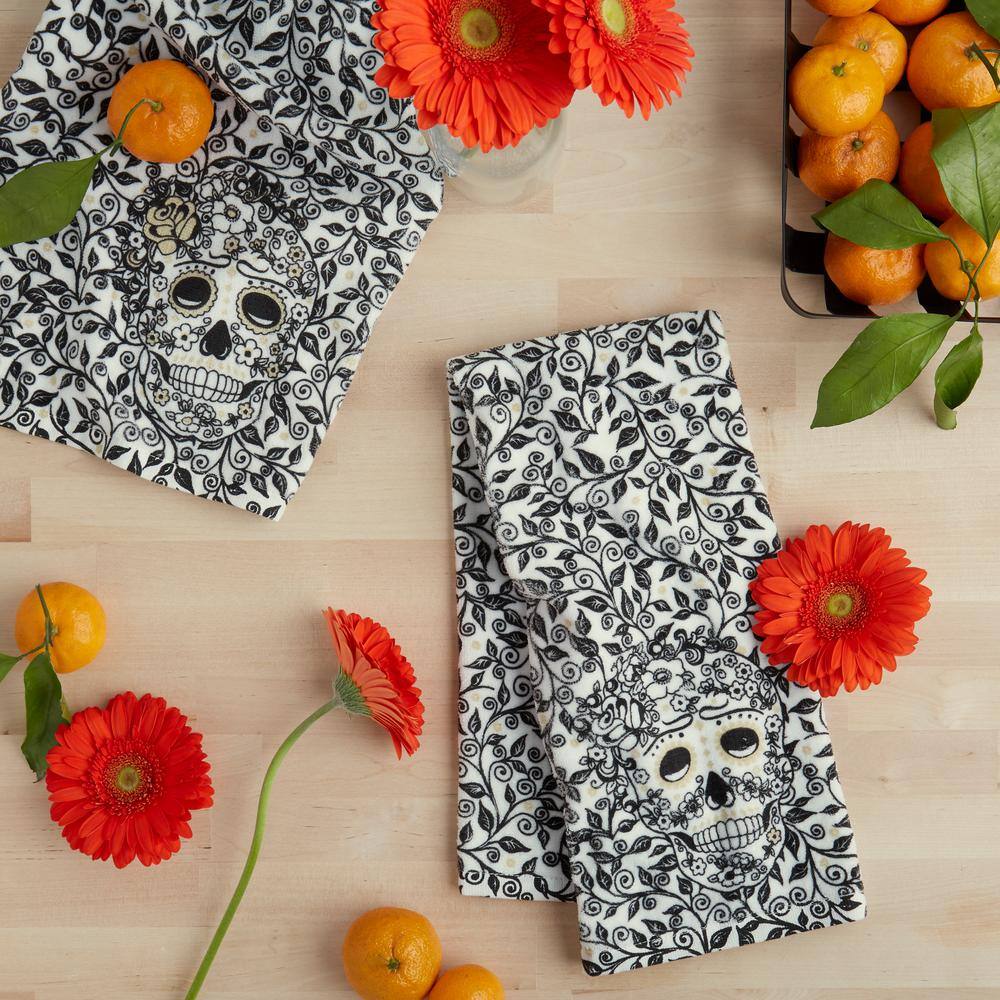 Skull and Vine Black/White Kitchen Towel Set (Set of 2) - Hercitys