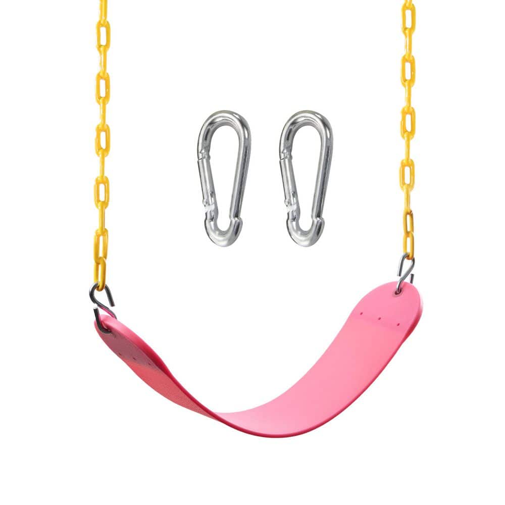 Heavy Duty Swing Seat with 66 in. Chain and Snap Hooks Accessories for Kids Outdoor Playground, Pink - Hercitys