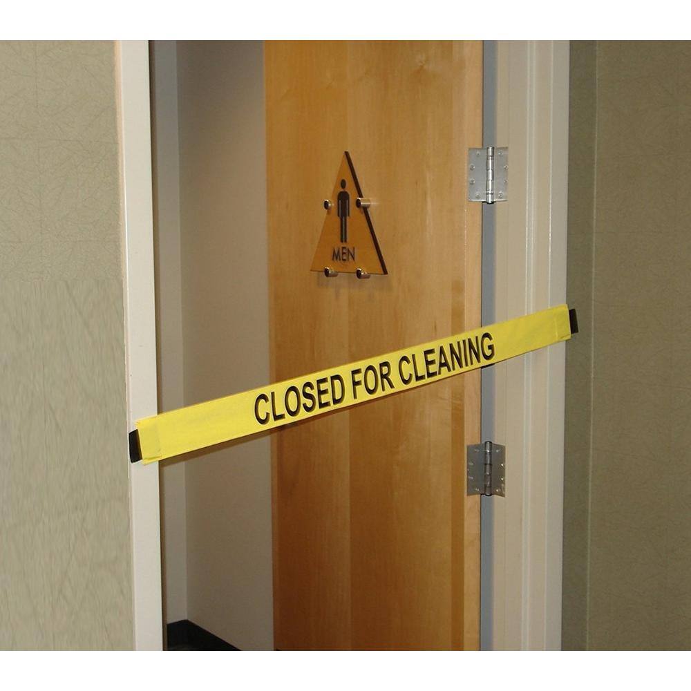 Nylon Safety Barrier with Magnetic Ends Closed For Cleaning Imprint Fit’s up to a Standard 36 in. wide Doorway - Hercitys