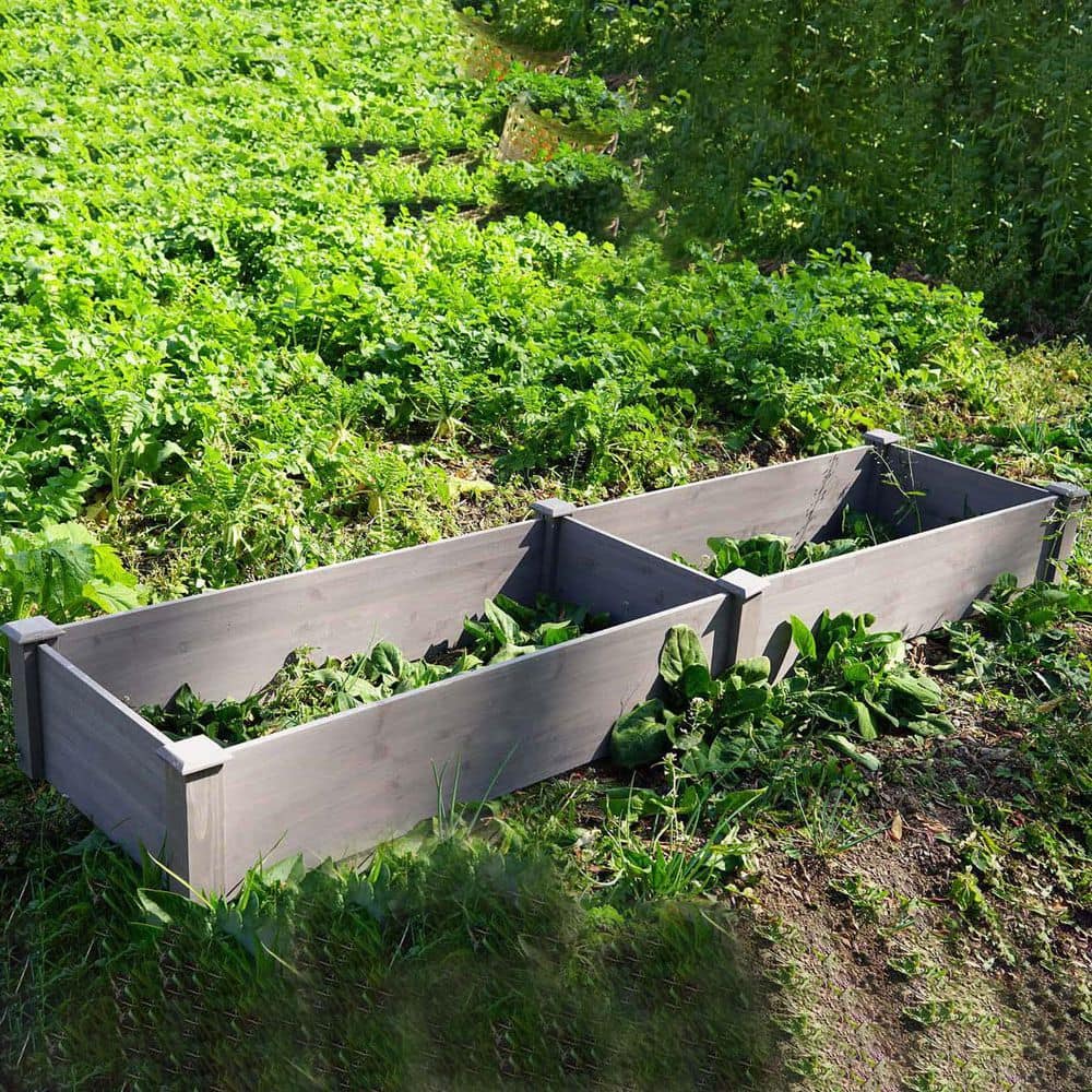 96 x 28 x 10 in. Gray Wood Ground Raised Garden Bed Planting Planter Box for Flowers/Vegetables Backyard/Patio Outdoor - Hercitys