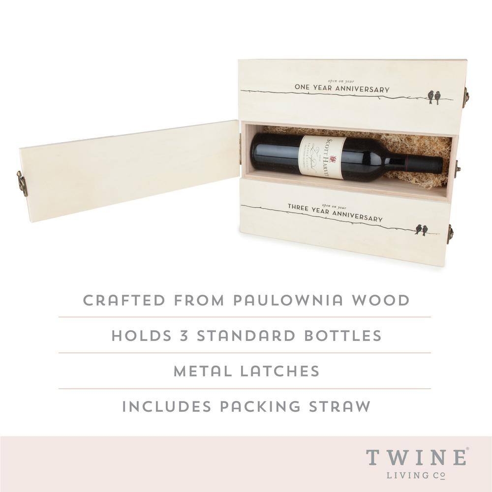 Wedding and Anniversary Gift Wooden Wine Box 3-Year Celebration 3-Bottle Holder with Lids and Latches - Hercitys