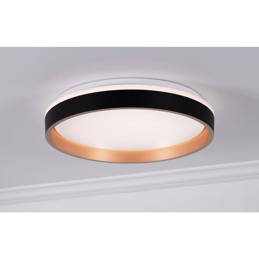 Rana 16 in. 100-Watt Contemporary Black Integrated LED Flush Mount with Frosted Glass White Frosted Clear Shade - Hercitys