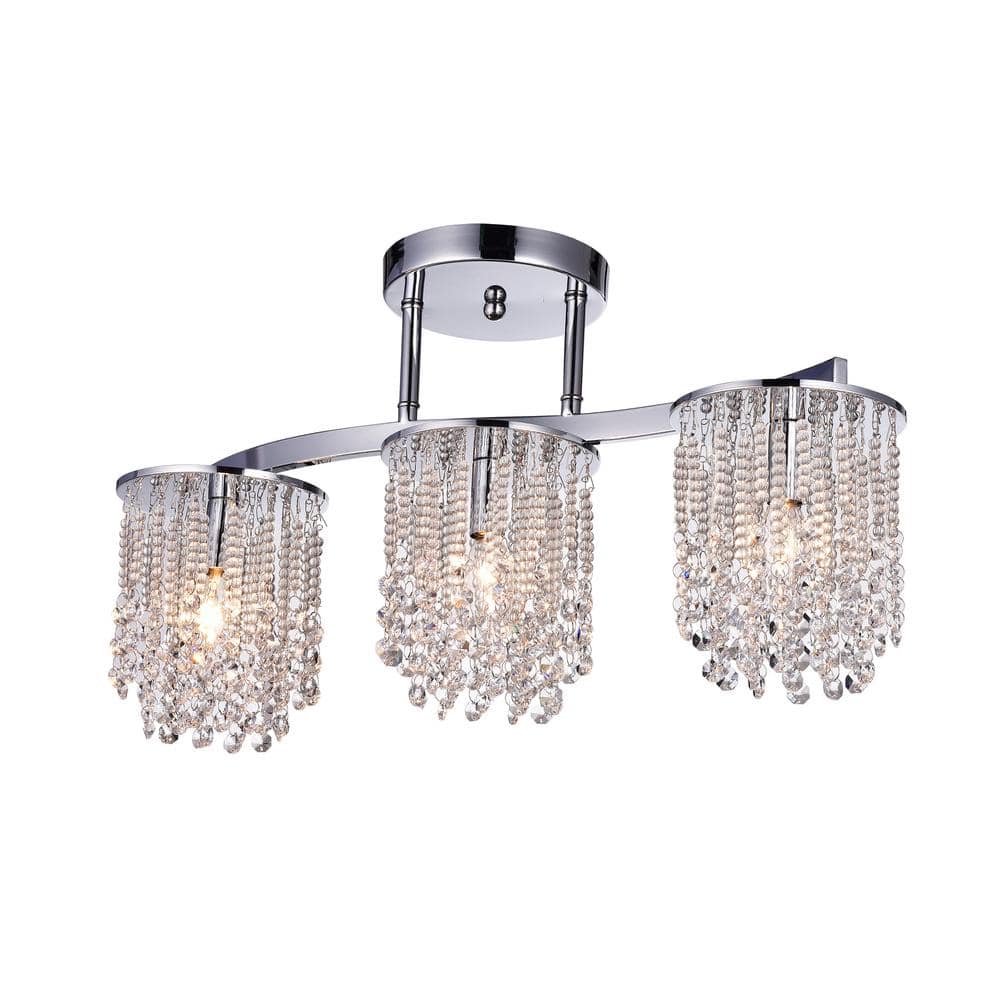Olinda 24 in. 3-Light Chrome Cluster Semi-Flush Mount with No Bulbs Included for Dining Room, Kitchen - Hercitys