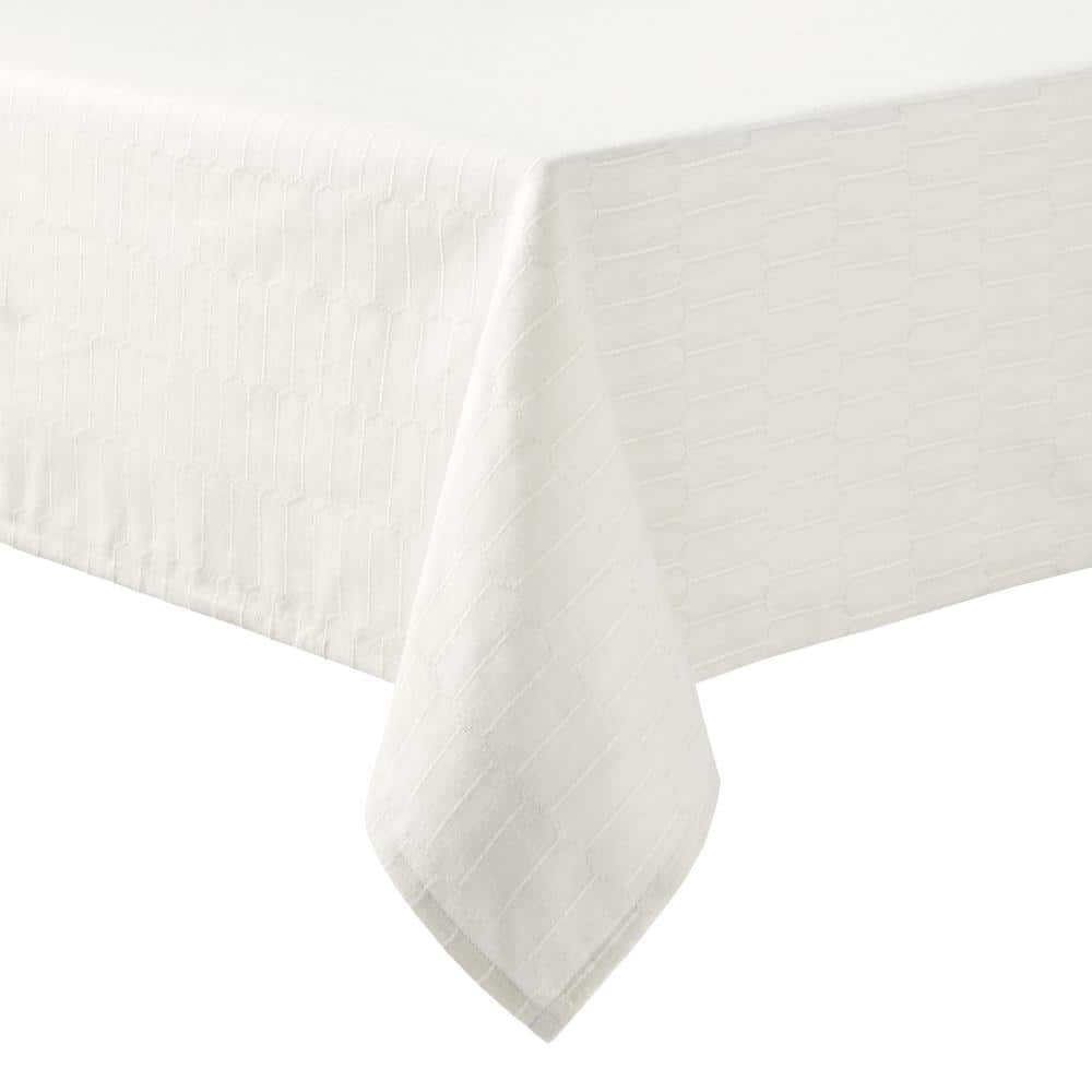 Honeycomb Modern Farmhouse 120 in. W x 60 in. L Beige Cotton Tablecloth - Hercitys