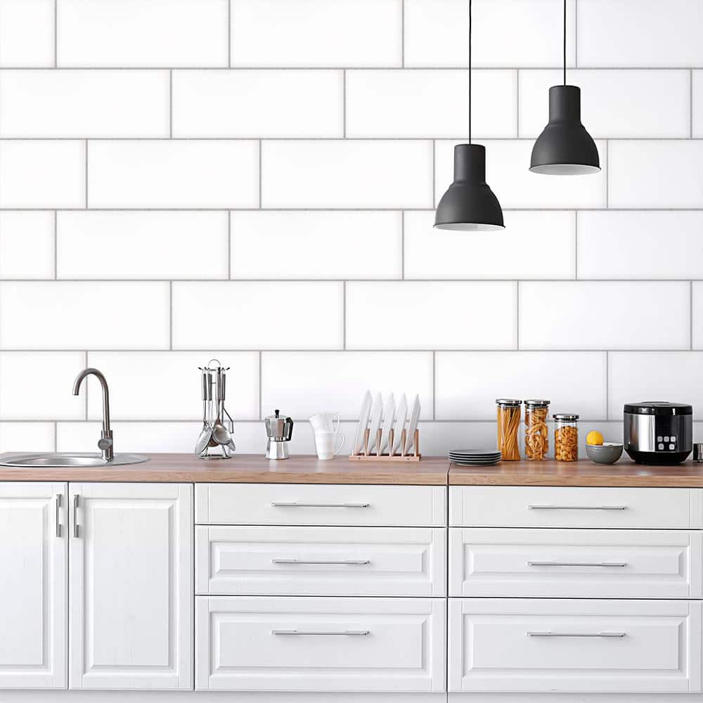 Allegro White 8 in. x 20 in. Glossy Subway Ceramic Wall Tile (10.764 sq. ft./Case) - Hercitys