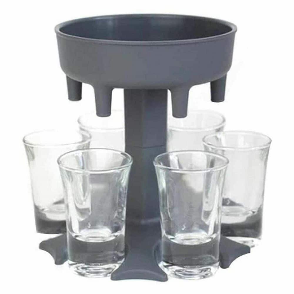 Plastic 6-Shot Liquor Dispenser Holder Set With 6-Shot Acrylic Glasses - Hercitys