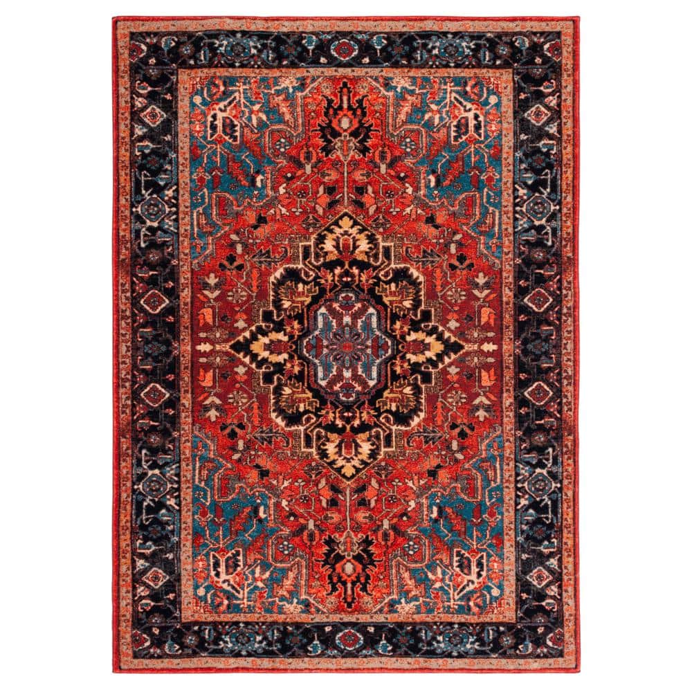 Riviera Red/Blue 9 ft. x 12 ft. Machine Washable Medallion Border Geometric Area Rug - Hercitys