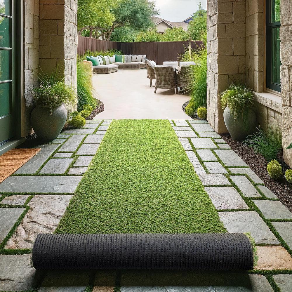 Meadowland Collection Waterproof Solid Indoor/Outdoor (2’7″ x 12′) 3 ft. x 12 ft. Green Artificial Grass Runner Rug - Hercitys