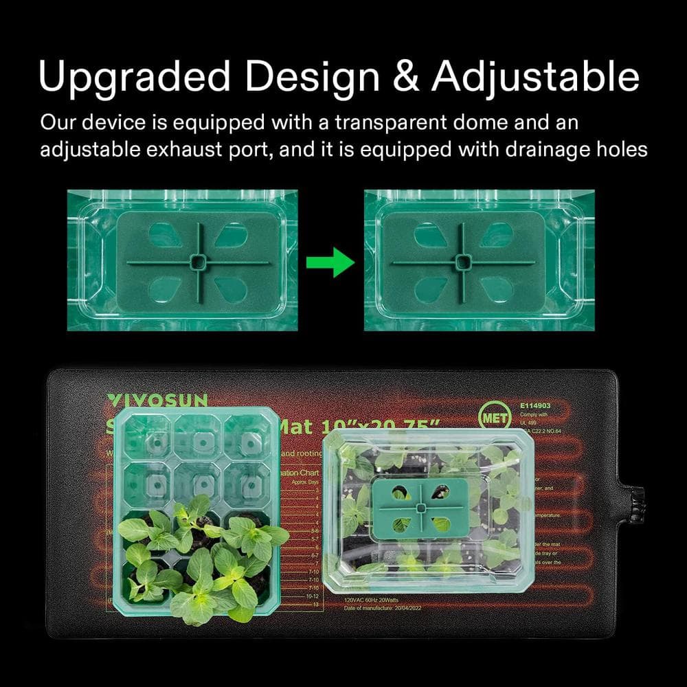 Indoor/Outdoor Reusable 144-Cell Seed Starter Trays with Humidity Dome, Drain Hole (12-Pack) - Hercitys