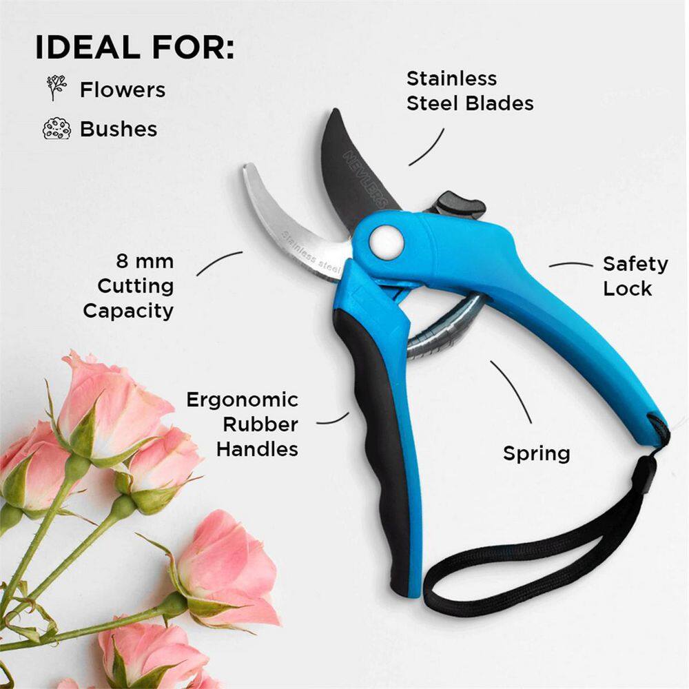 Blue 8 in. Professional Heavy-Duty Bypass Pruning Shears Hand Pruner for Gardening - Hercitys