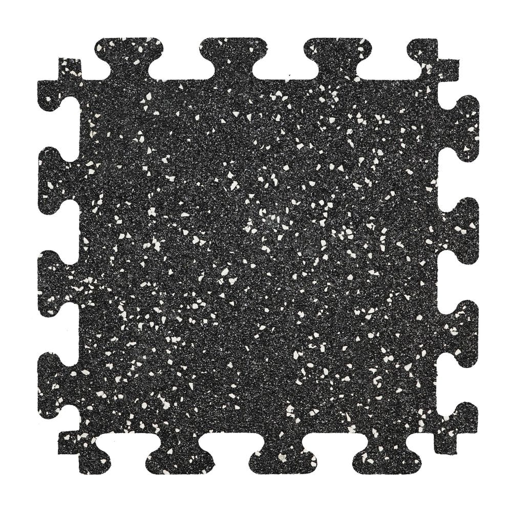 Rubber Gym Tiles with White Colored Flake 18 .in x 18 .in 8 mm Thick Interlocking Tile (6 Tiles/Case) (13.5 sq ft) - Hercitys