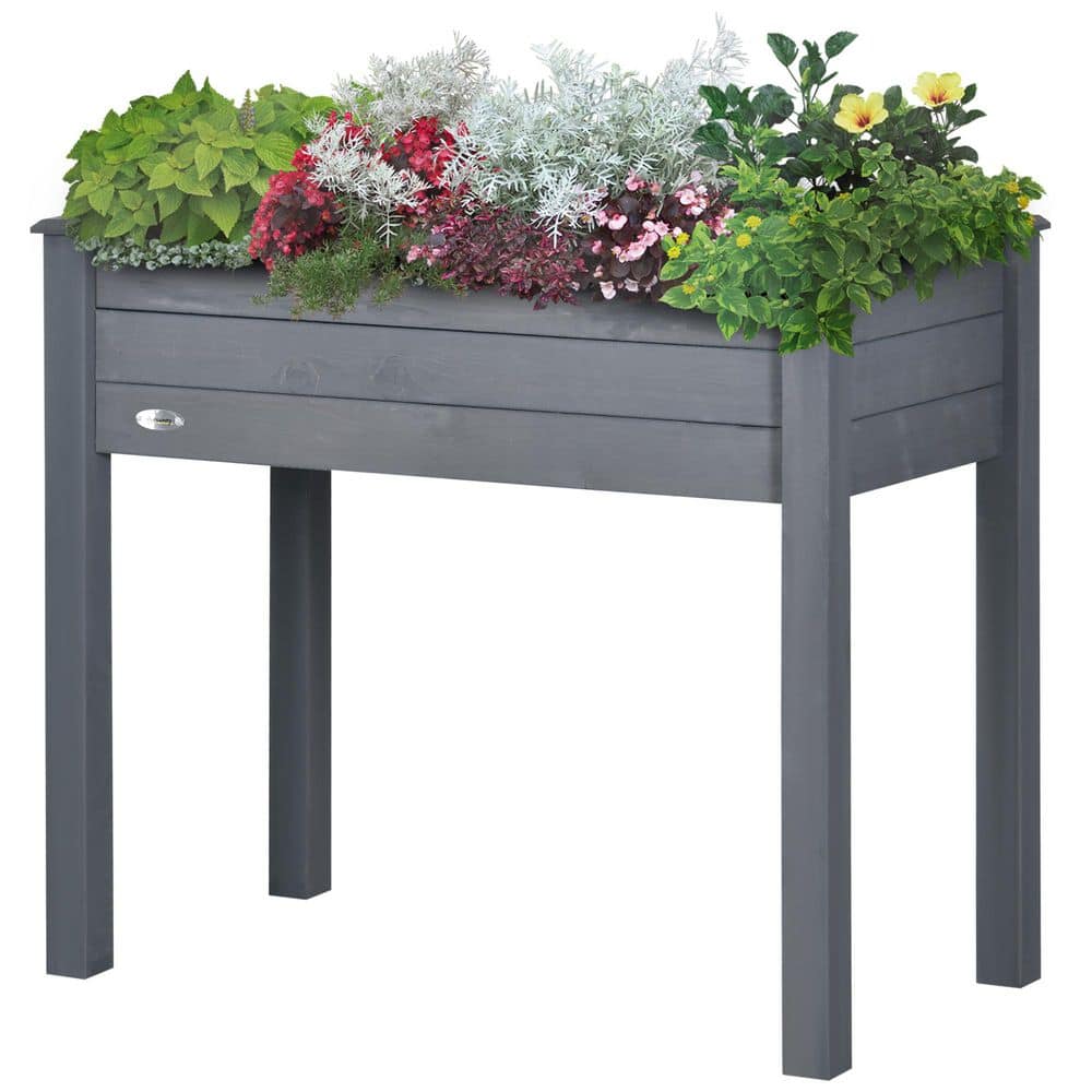 Raised Garden Bed with Legs, Elevated Wooden Planter Box, Self-Draining with Bed Liner for Vegetables, Herbs, Dark Gray - Hercitys