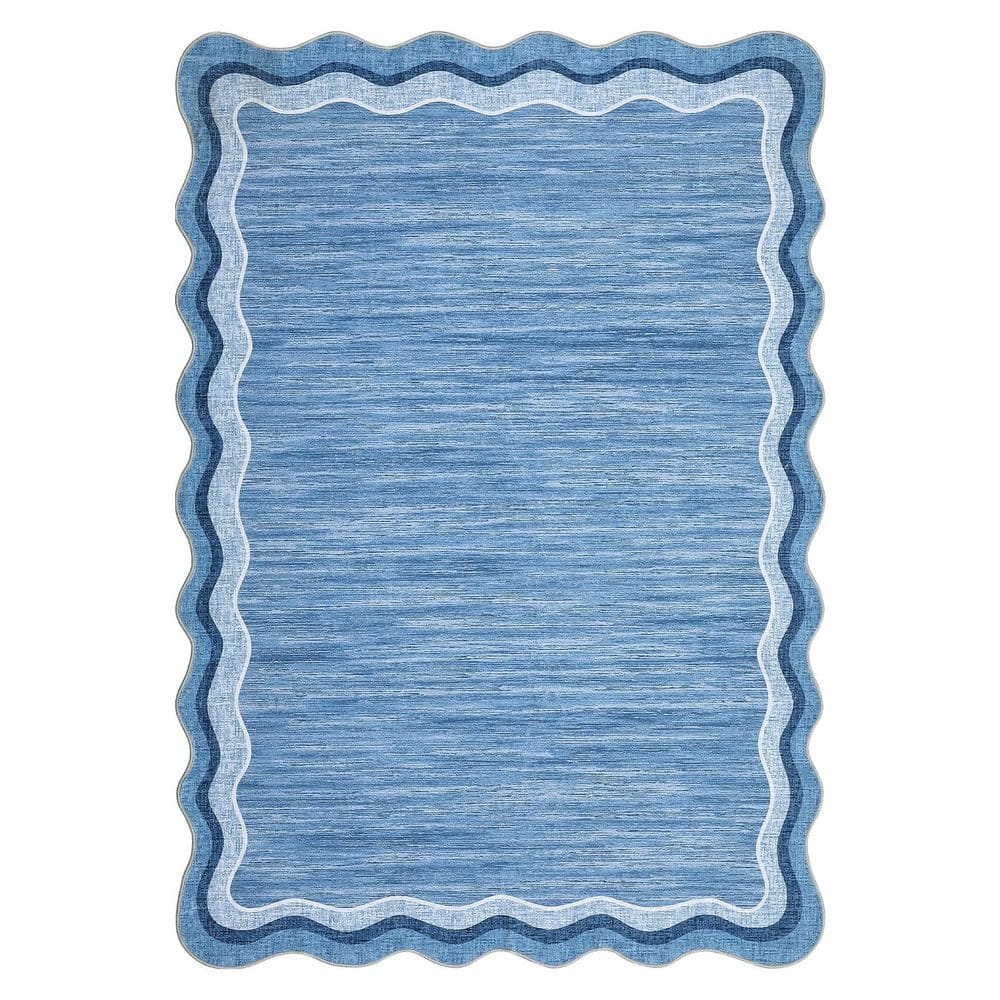 Washable Carpet Blue 9 ft. x 12 ft. Soft Non-Slip Thin Area Rug Irregular Solid Color Decorative Carpet - Hercitys