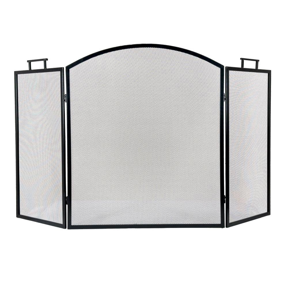 Classic Black Steel 3-Panel Fireplace Screen - Hercitys