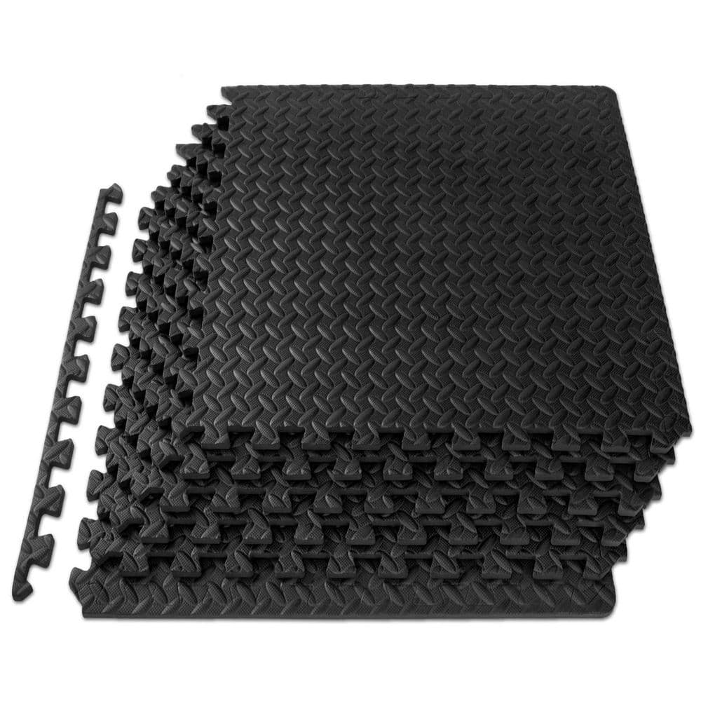 Black 24 in. W x 24 in. L x 0.5 in. T EVA Interlocking Foam Gym Flooring Mat (6 Tiles/Pack) (24 sq. ft.) - Hercitys