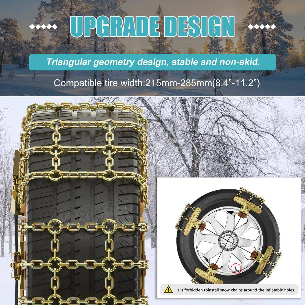 8-Pack Snow Chains Adjustable Tire Chains for Car 8.5 in. x 11 in. Thickened Car Anti-Skid Tire Chains (Set of 8) - Hercitys