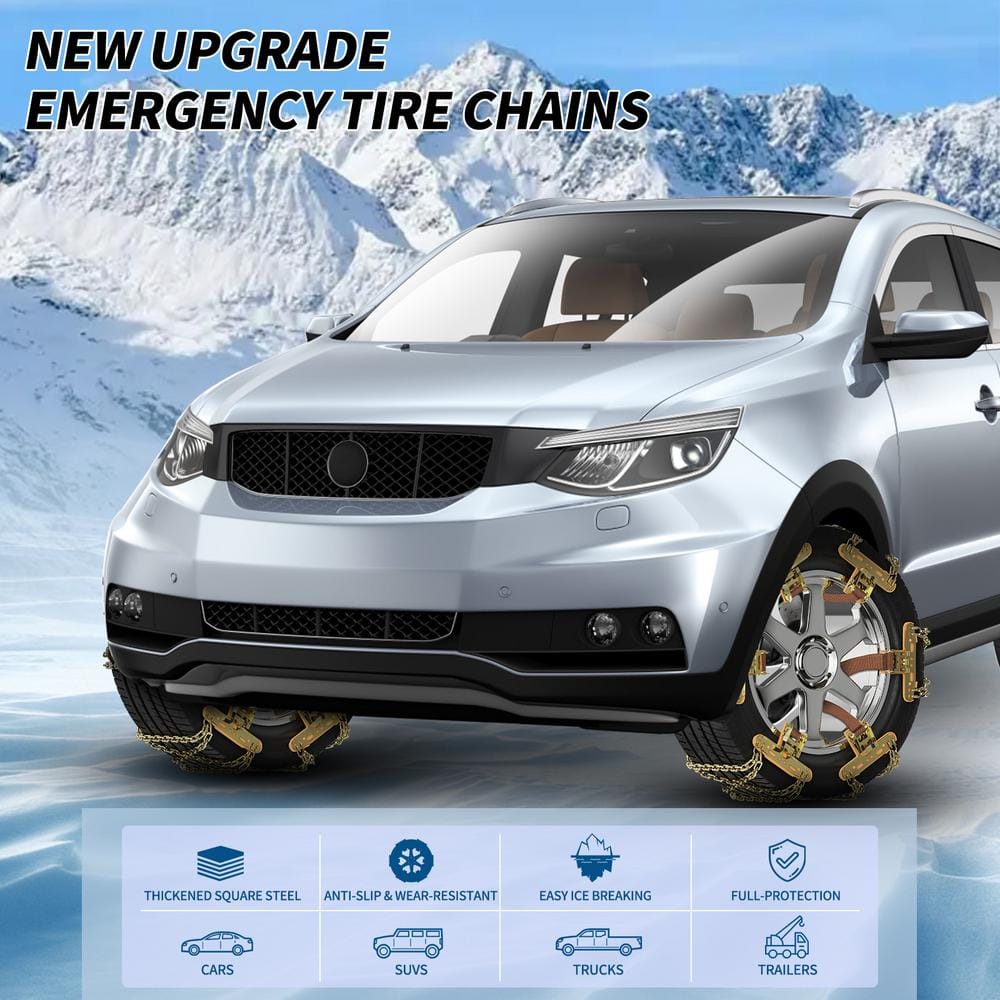 6-Pack Tire Chains Snow Chains for Car Adjustable Universal Emergency Thickening Chains 8.5 -11.2 in - Hercitys