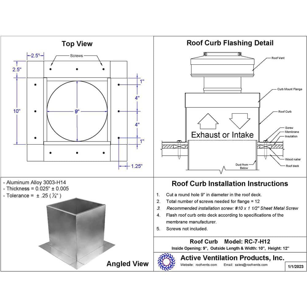 Box is 10 in. Wide x 10 in. Long x 12 in. High Aluminum Roof Curb - Hercitys
