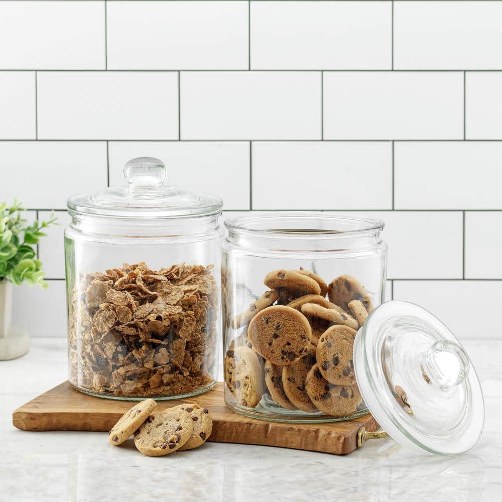 JoyFul 2-Piece 67 oz. Round Glass Cookie Jar with Airtight Lids - Hercitys