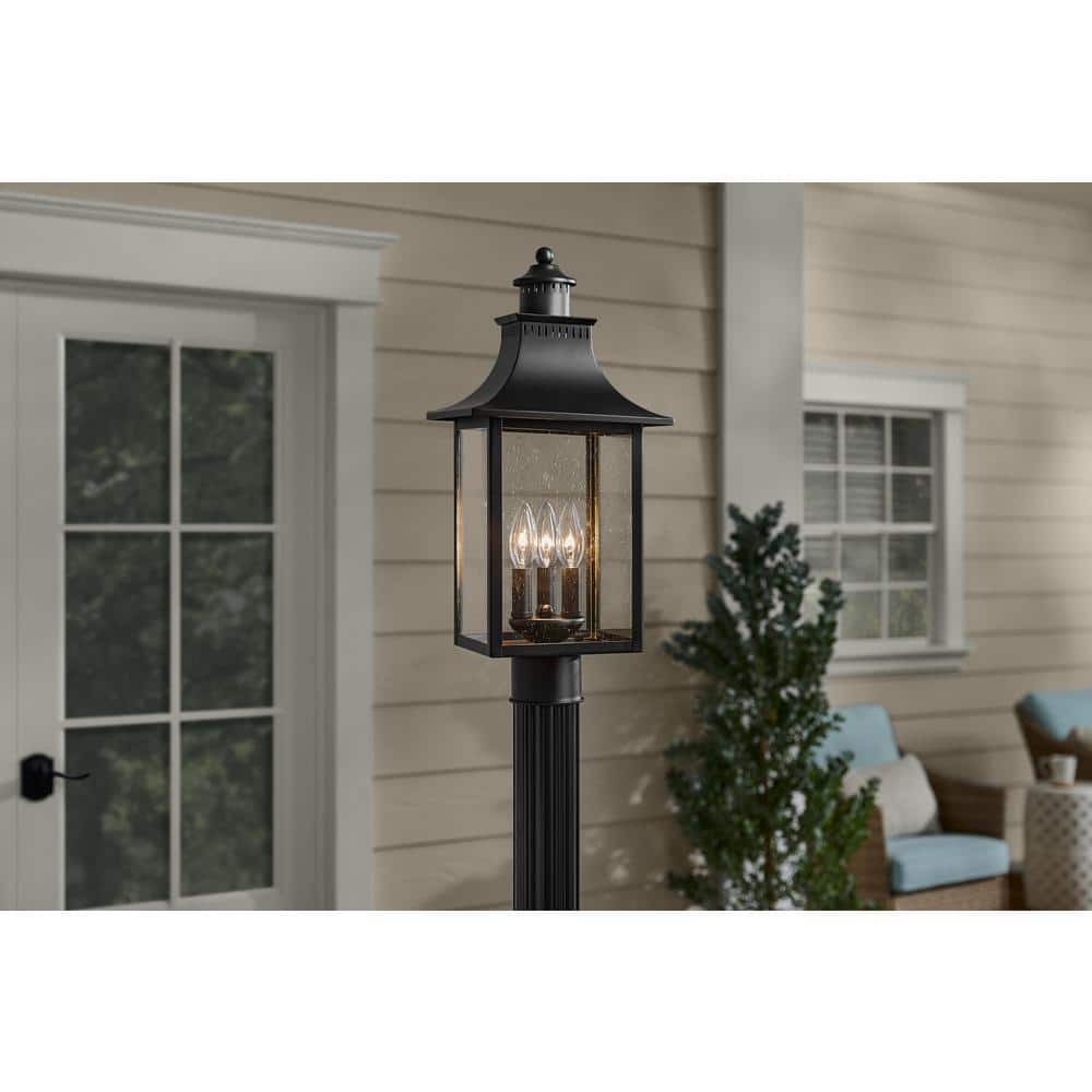 Edgehill 3-Light Matte Black Steel Hardwired Outdoor Weather Resistant Post Light with No Bulb Included - Hercitys