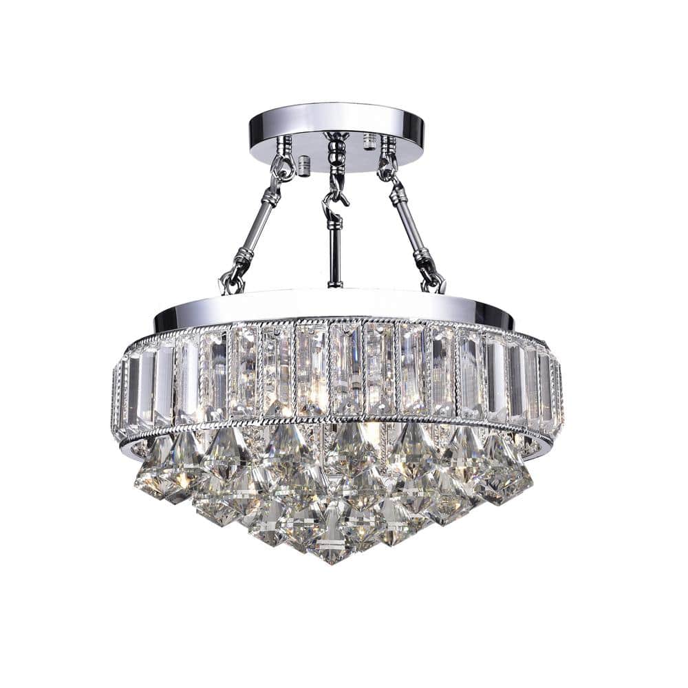 Sindia 14 in. 4-Light Chrome Modern Semi- Flush Mount with No Bulbs Included - Hercitys