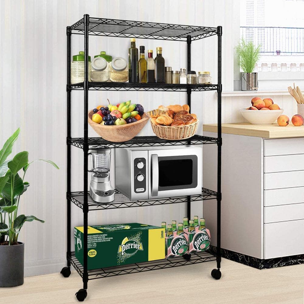 Simple Deluxe Heavy Duty 5-Shelf Shelving Unit, 29.37 in. D x 13.46 in. W x 60.8 in. H, 5-Tier in Black - Hercitys