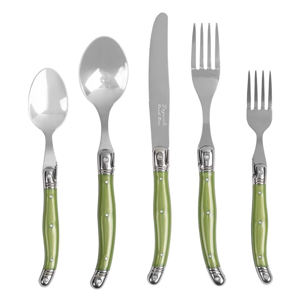French Home 20-Piece Stainless-Steel Laguiole Flatware Set, Service-4, Spring Green - Hercitys