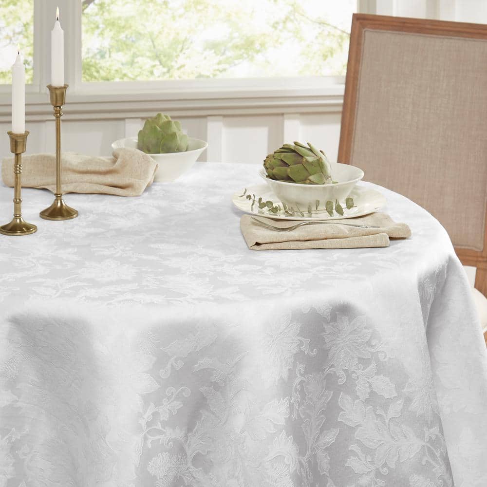 Holiday 70 in. W x 70 in. L White Damask Cotton Blend Tablecloth - Hercitys