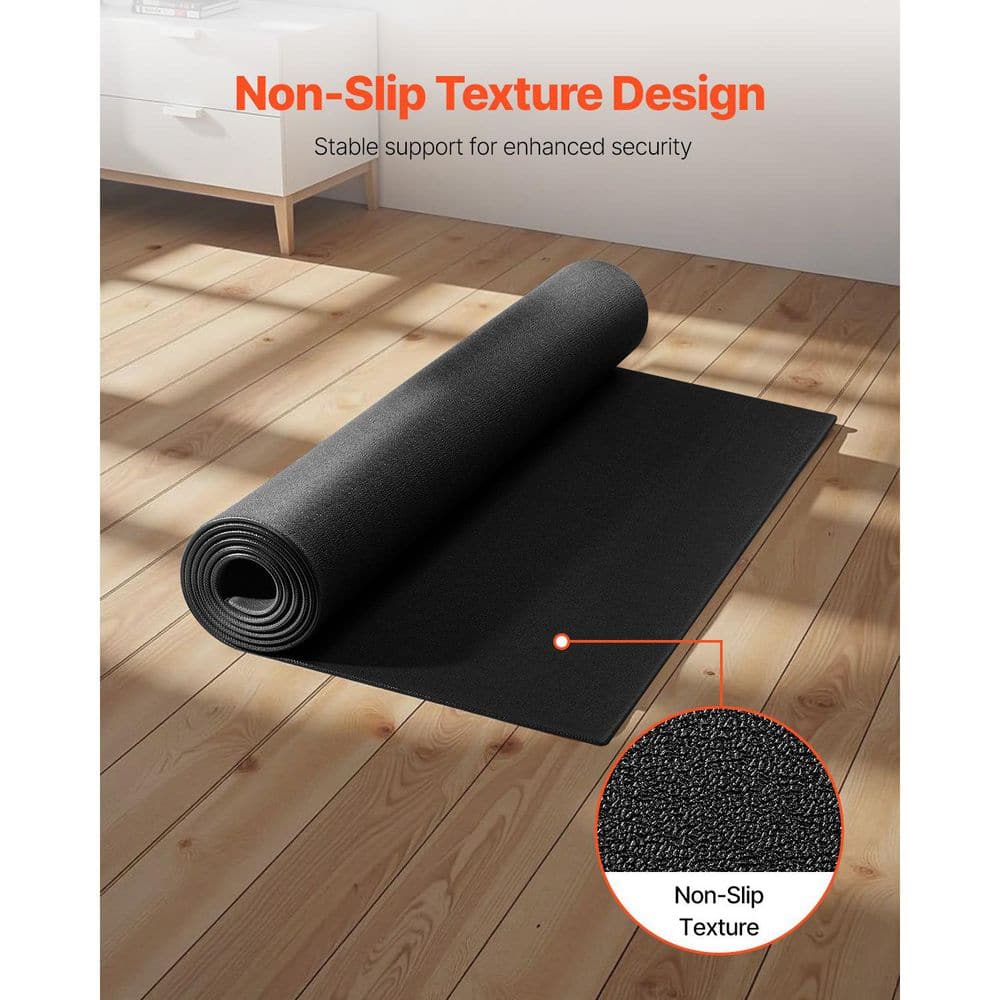 PVC Treadmill Mat in  Black, 14.89 sq ft, 30 in. x 72 in., 1/4 in. Thick, Non-slip, Waterproof Floor Protector for Gym - Hercitys