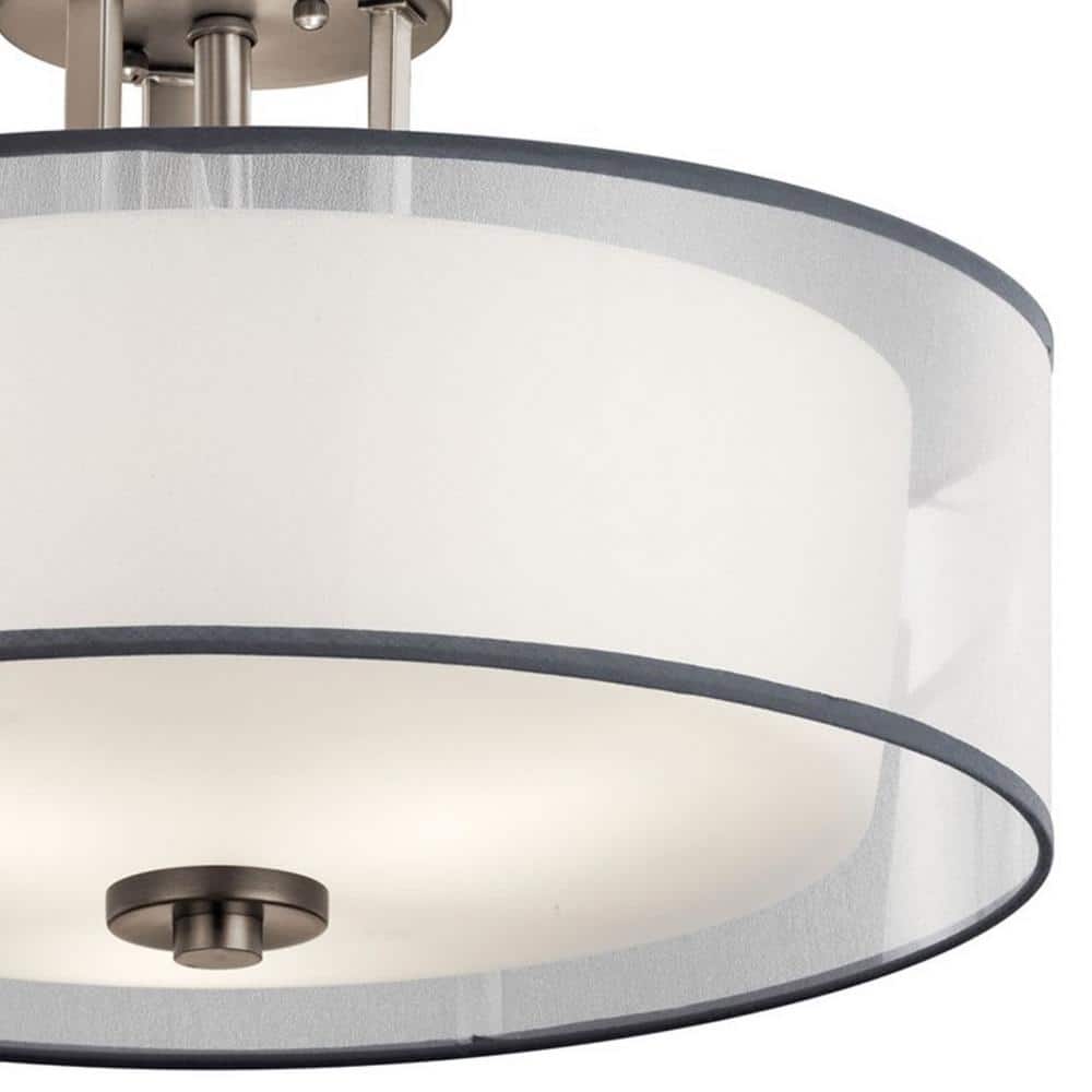Tallie 18 in. 3-Light Antique Pewter Hallway Transitional Semi-Flush Mount Ceiling Light with Organza Shade - Hercitys
