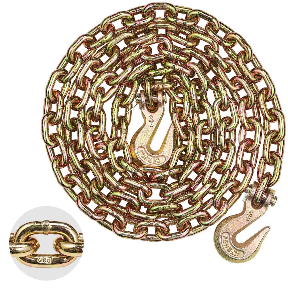 G80 Transport Binder Chain, 3/8 in. Tow Chain with Clevis Grab Hooks, 7,100 lbs. Safe Working Load - Hercitys