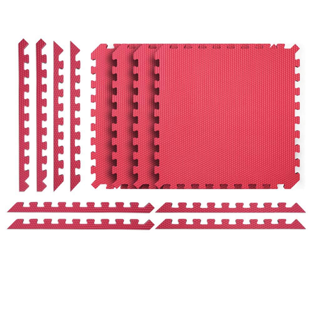 Black/Red 24 in. x 24 in. x 0.79 in. Foam Reversible Interlocking Floor Mat (4-Pack) - Hercitys
