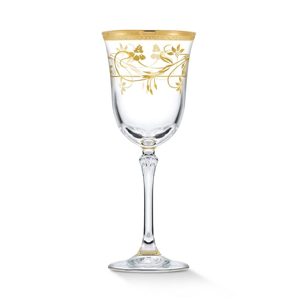 7 oz. Traditional Floral and Gold White Wine Goblet Set (Set of 4) - Hercitys