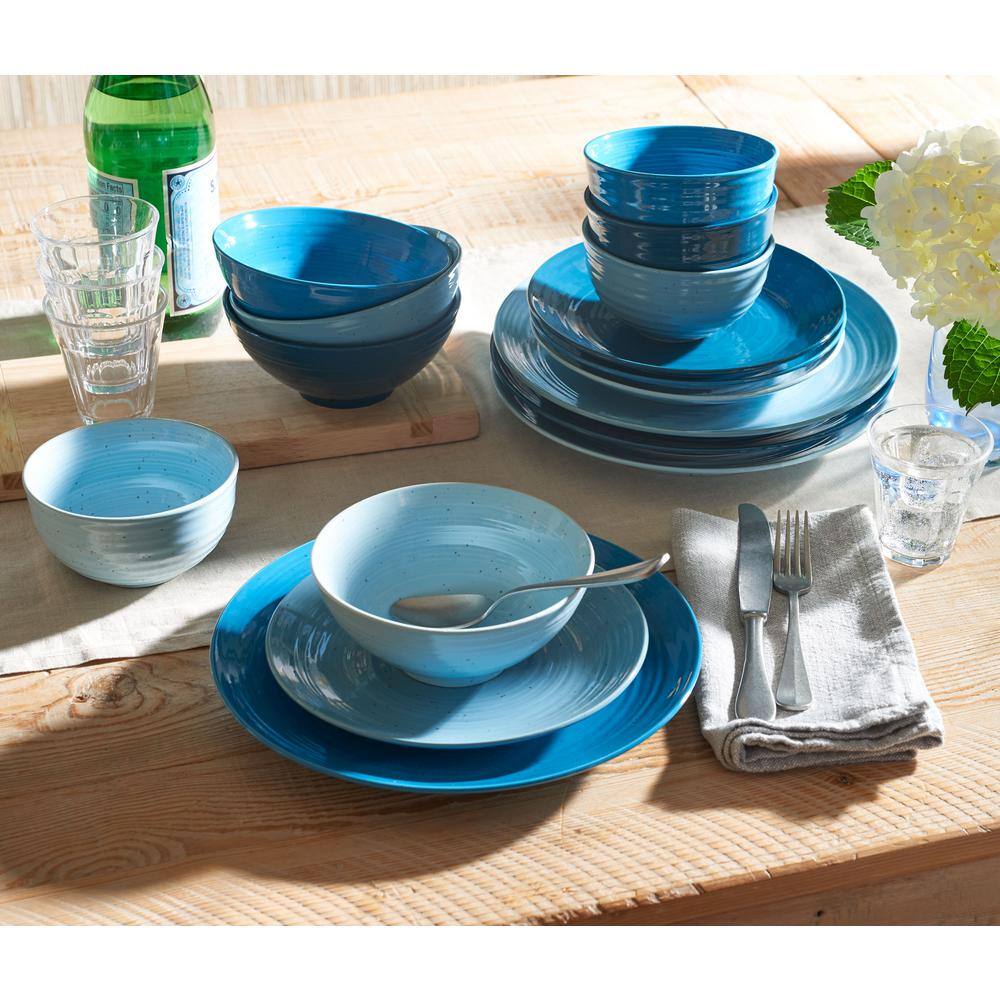 Siterra 16-Piece Casual Ocean Blue Dinnerware Set (Service for 4) - Hercitys