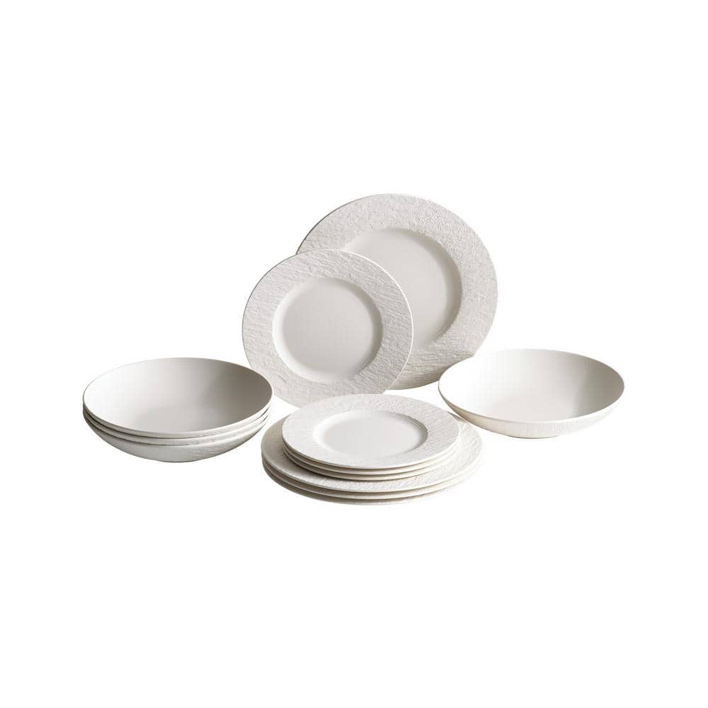 Manufacture Rock Blanc  Service for Four 12-Piece Porcelain Dinnerware Set - Hercitys