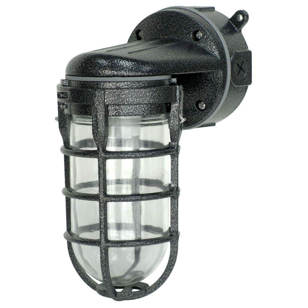 Industrial 1-Light Hammered Black Outdoor Weather Tight Flushmount Wall Light Fixture - Hercitys