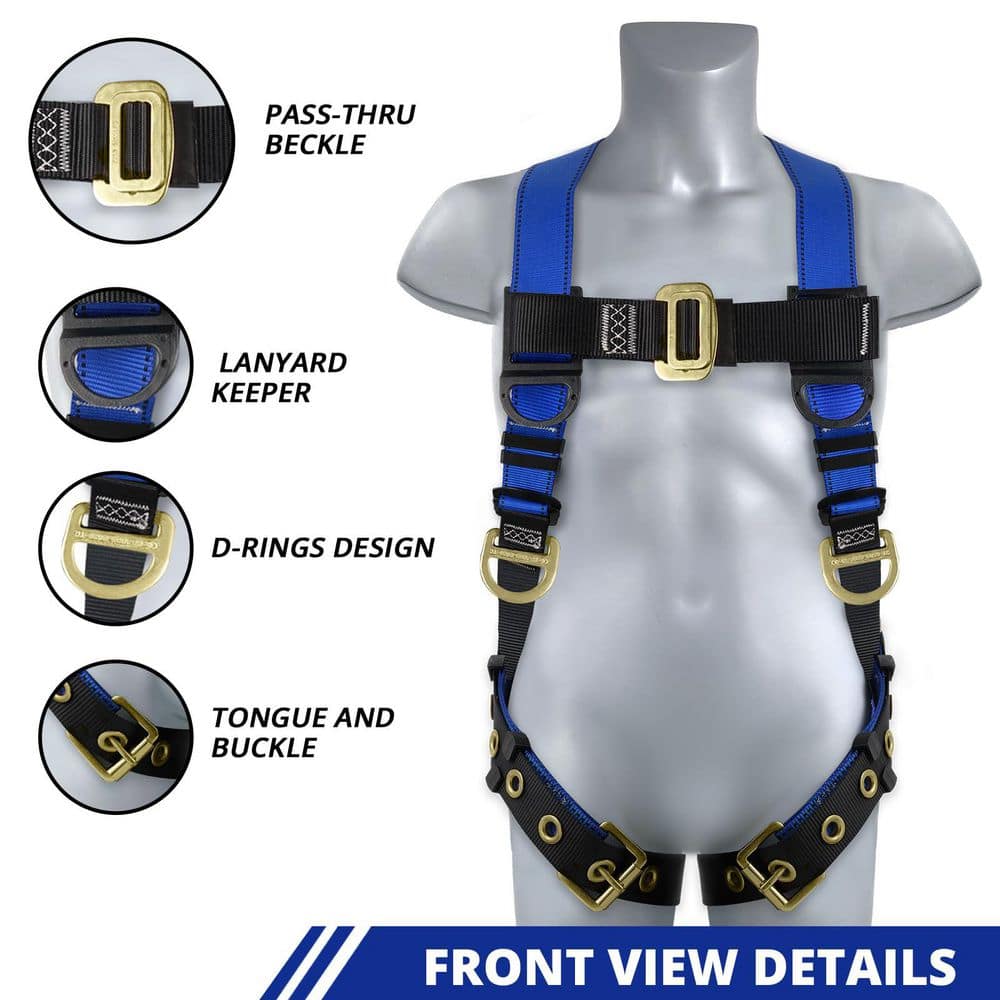 Men Construction Full Body Harness Kit for Work with Shock Absorbing Lanyard Tongue Buckle (1-Pack) - Hercitys