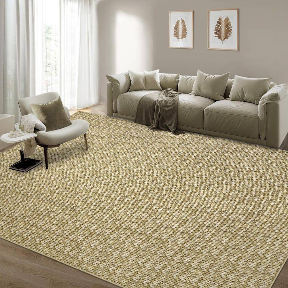 Camel 9 ft. x 12 ft. Polyester Washable Modern Geometric Pattern Area Rug - Hercitys