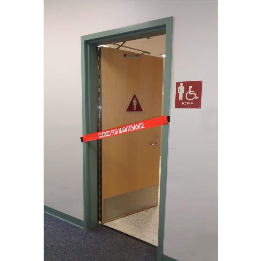 Nylon Safety Barrier with Magnetic Ends Closed for Maintenance Imprint Fits up to a Standard 36 in. W Doorway - Hercitys