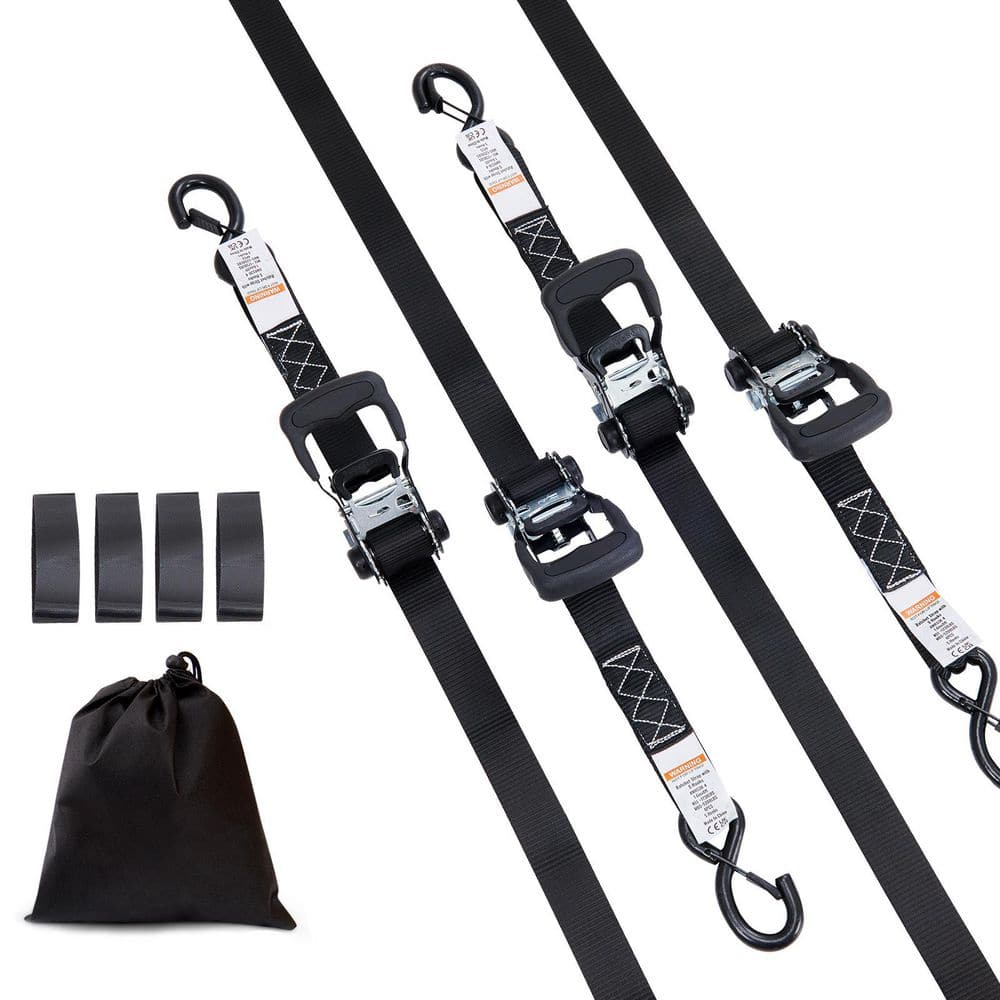 Ratchet Tie Down Straps (4PK), 5,208 lb. Max Break Strength, Includes 4 Premium 1.6 in. x 8 ft. Rachet Tie Downs - Hercitys