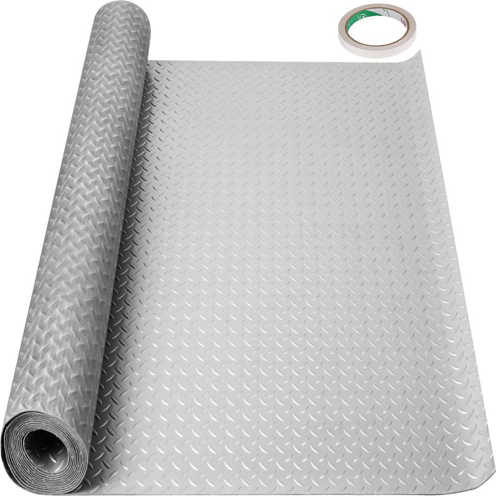 Garage Floor Mat 4.9 ft. W x 19 ft. L Vinyl Garage Flooring Roll Anti-Slide Diamond Texture Garage Mats, Silver - Hercitys