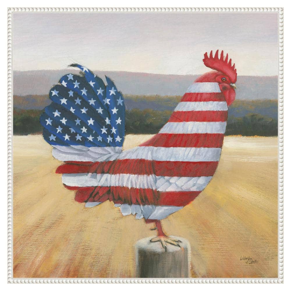 American Rooster by Wellington Studio 30-in. W x 30-in. H. Canvas Wall Art Print Framed in White - Hercitys