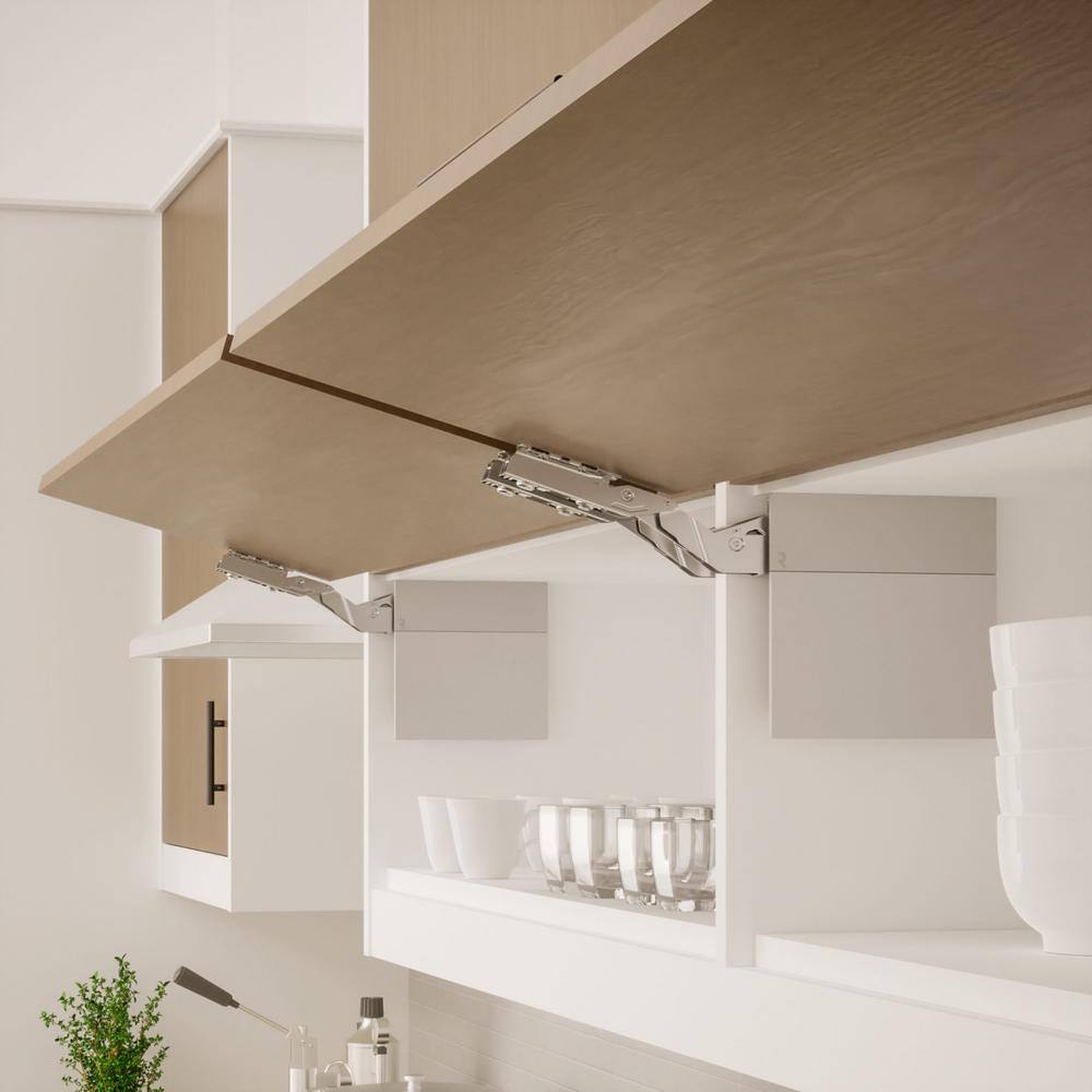 Atmos Series White and Gray Soft-Close Medium-Duty Overlay for Frameless Cabinet Lift-Up Hinge (1-Pair) - Hercitys