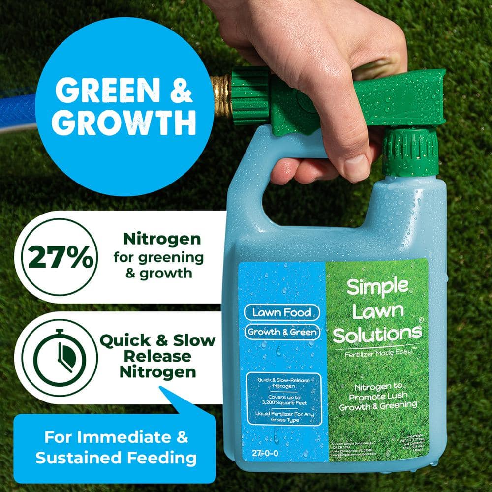 Lawn Food 32 oz. Liquid Lawn Fertilizer Growth and Green 27-0-0 Ready To Spray 3,200 sq. ft. - Hercitys